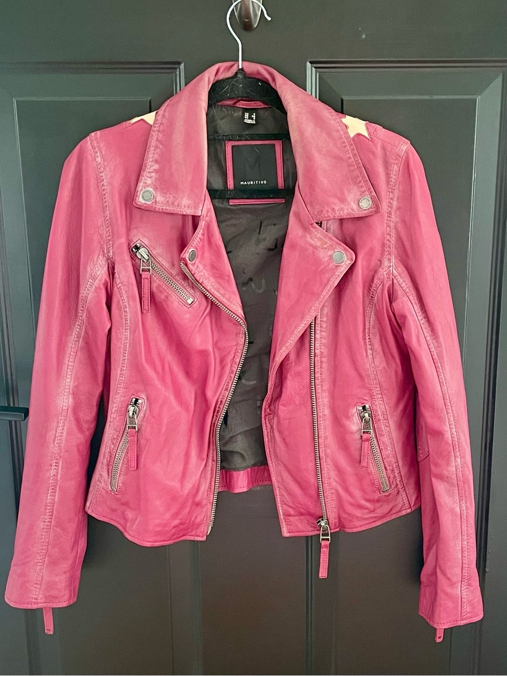 Mauritius Pink Leather Moto Jacket